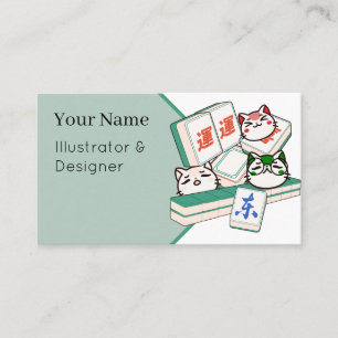 Carte De Visite Trio Mignon Kawaii de Chats Jouant au Mahjong