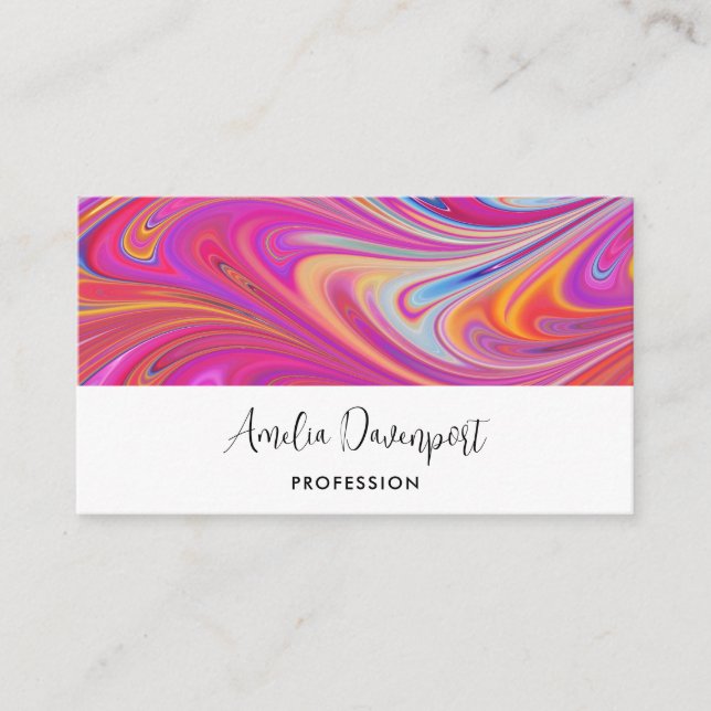 Carte De Visite Trippy rose et orange design Tourbillonnant (Devant)