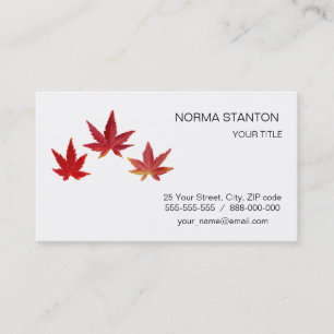 Carte De Visite Trois feuilles rouges en chute