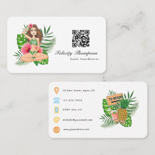 Carte De Visite Tropical Beach Event Coordinator QR Code