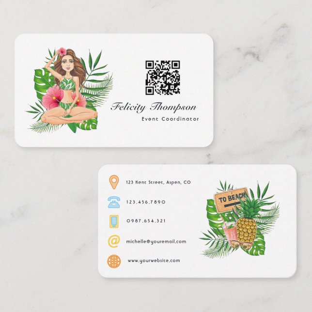 Carte De Visite Tropical Beach Event Coordinator QR Code (Devant / Derrière)