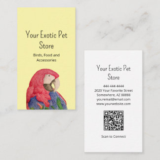 Carte De Visite Tropical Bird Macaw Pet Store QR code Yellow