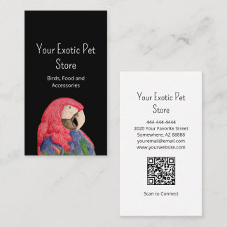 Carte De Visite Tropical Bird Macaw QR code Pet Store Black