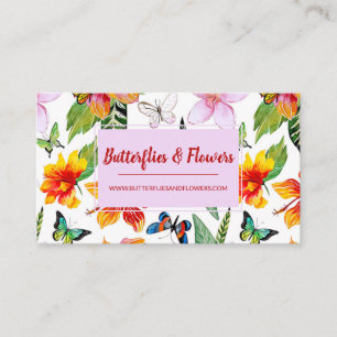Carte de visite tropical de fleurs et de papillons