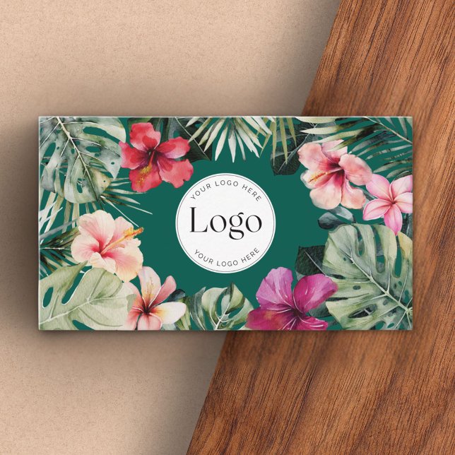Carte De Visite Tropical Floral Botanical Logo QR Code (Close up)