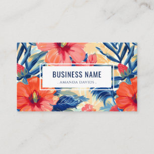 Carte De Visite Tropical Floral Pattern Hibiscus Fleurs QR Code