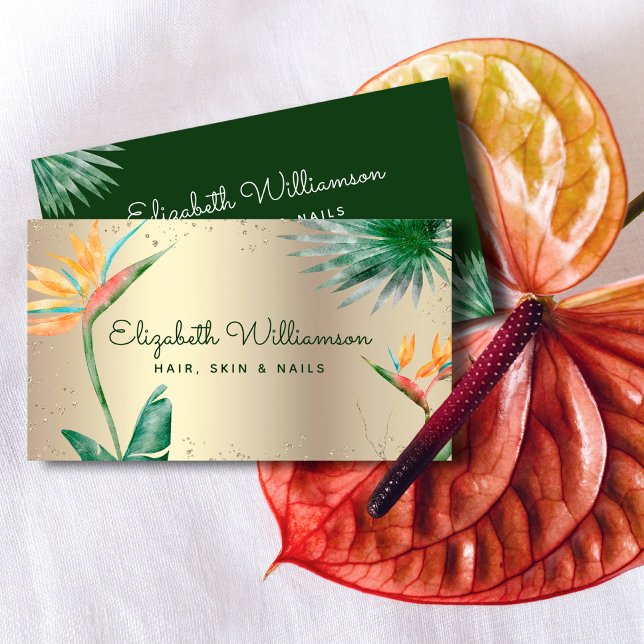Carte De Visite Tropical Floral Script Gold Foil Coiffure Beauté S (Créateur téléchargé)