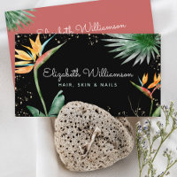 Tropical Floral Script Gold sur Black Beauty Salon