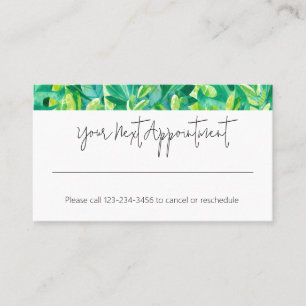 Carte De Visite Tropical Green Blue Leafs Rappel de rendez-vous