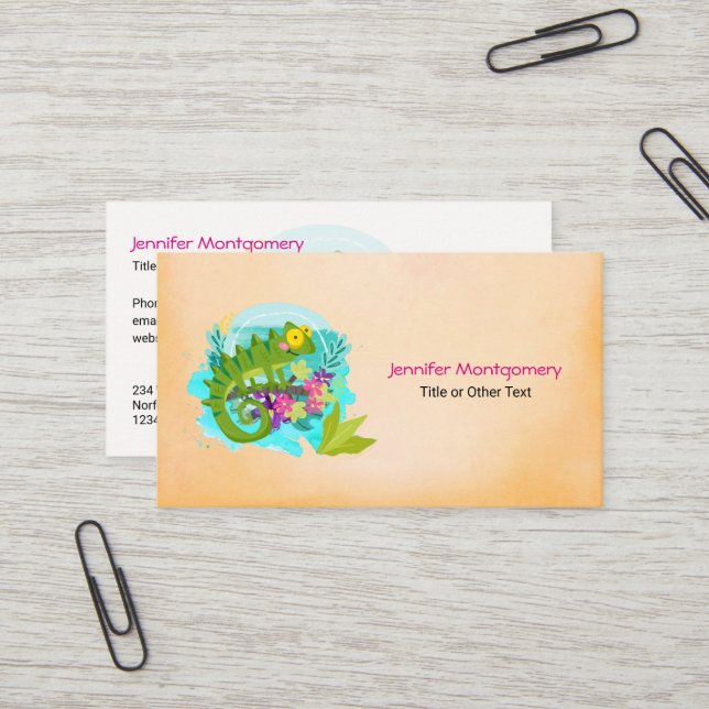 Carte De Visite Tropical lizard with Flowers (Devant/Arrière en situation)