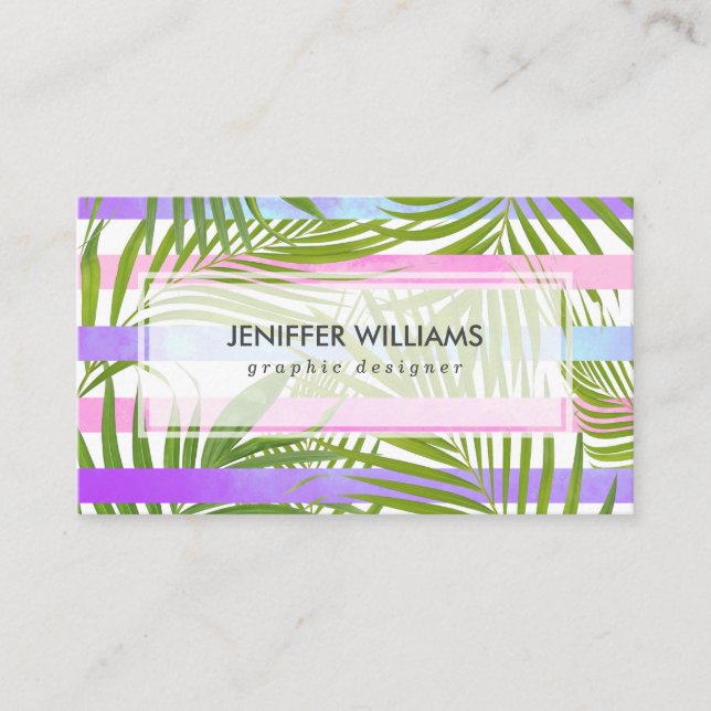 Carte De Visite Tropical palm trees rodern pink violet stripes (Devant)