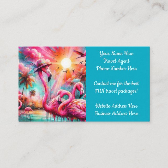 Carte De Visite Tropical Pink Flamants roses Palm Trees agent de v (Devant)