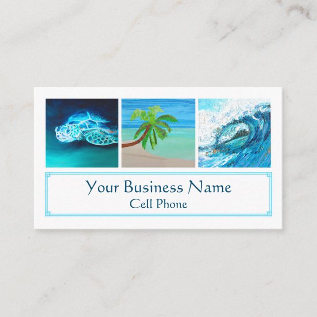 Carte De Visite Tropical Sea Turtle Palm Tree Ocean Wave Surf (Devant)