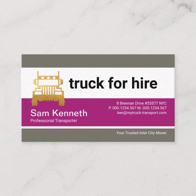 Carte De Visite Trucker en colonne gris mauve rétro (Devant)