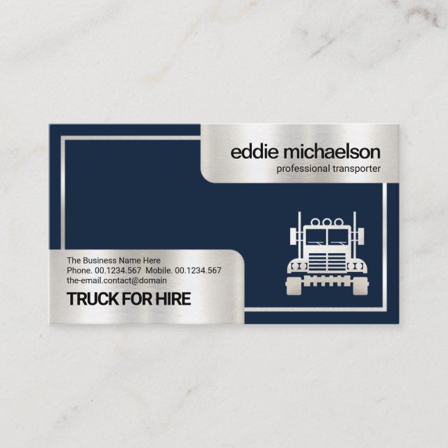 Carte De Visite Trucker Logistique de cadre de la boîte d'argent (Devant)