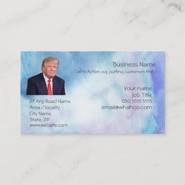 Carte De Visite Trump Blue Watercolor Easy Generic Home (Devant)