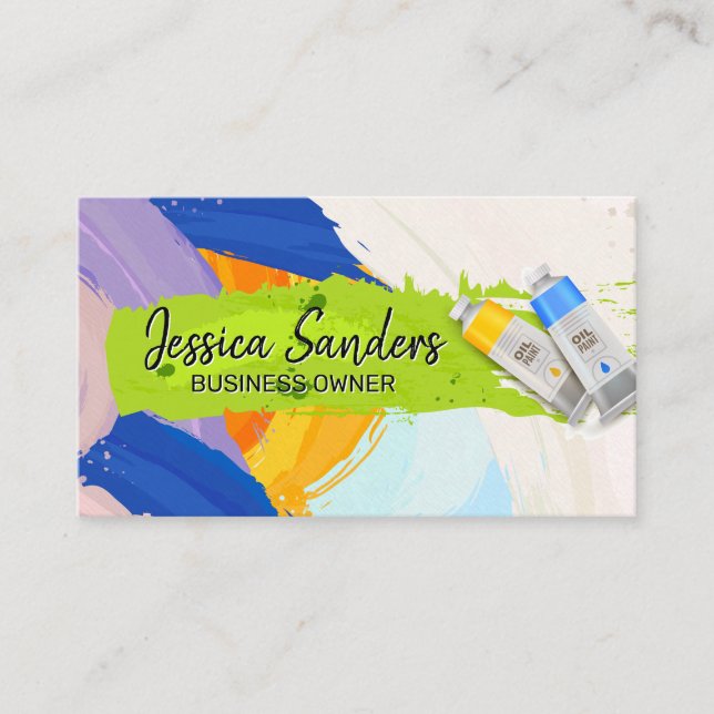 Carte De Visite Tubes de peinture | Peinture verte | Artiste | Aqu (Devant)