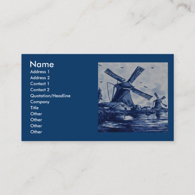 Carte De Visite Tuile bleue antique de Delft - moulins à vent par (Devant)