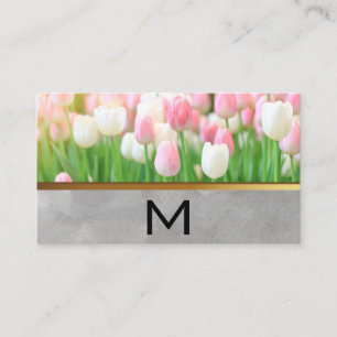 Carte De Visite Tulipe blanche rose   Monogramme