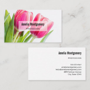 Carte De Visite Tulipes roses avec Feuille vert photo