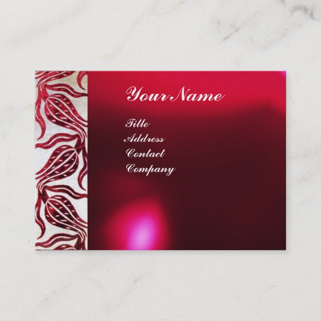 Carte De Visite TULIPS ROUGE VELVET DAMASK MONOGRAS Burgundy Blanc (Devant)