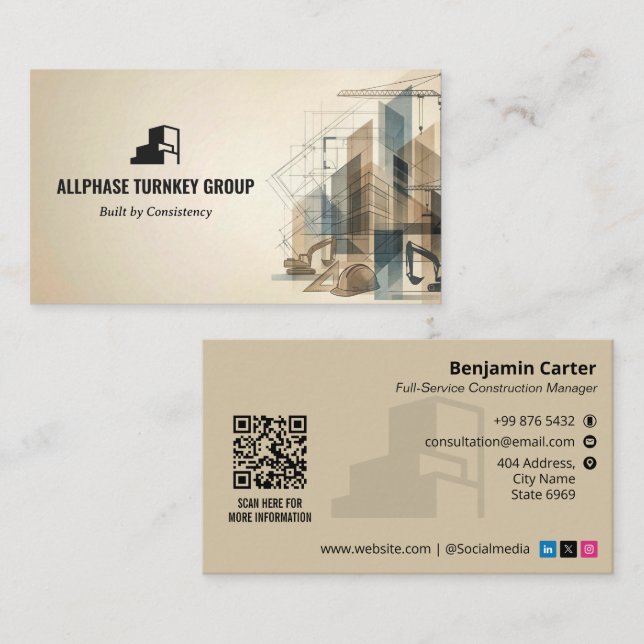 Carte De Visite Turnkey Construction Services | Brown Sktech (Devant / Derrière)