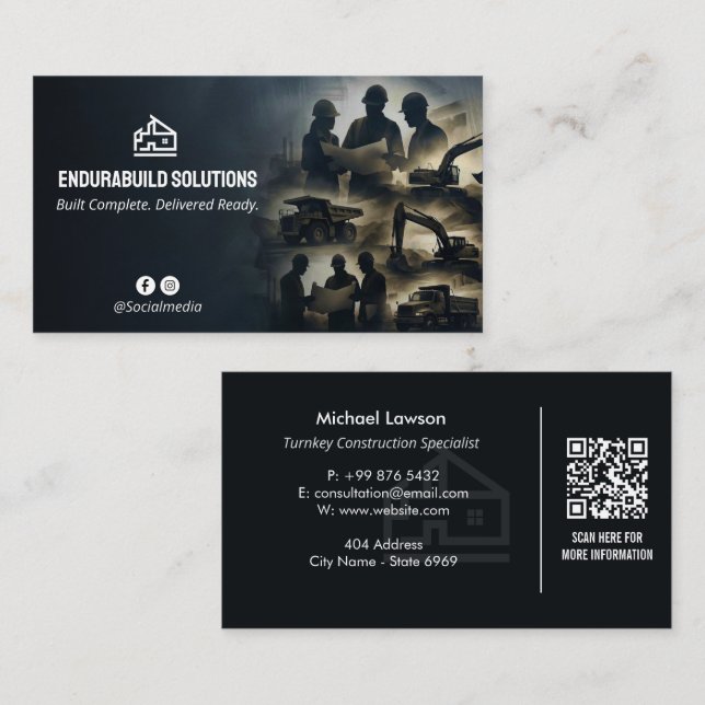 Carte De Visite Turnkey Construction Services | Minimalist Black (Devant / Derrière)