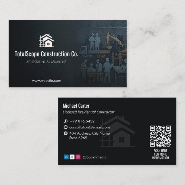 Carte De Visite Turnkey Construction Services | Minimalist Black (Devant / Derrière)
