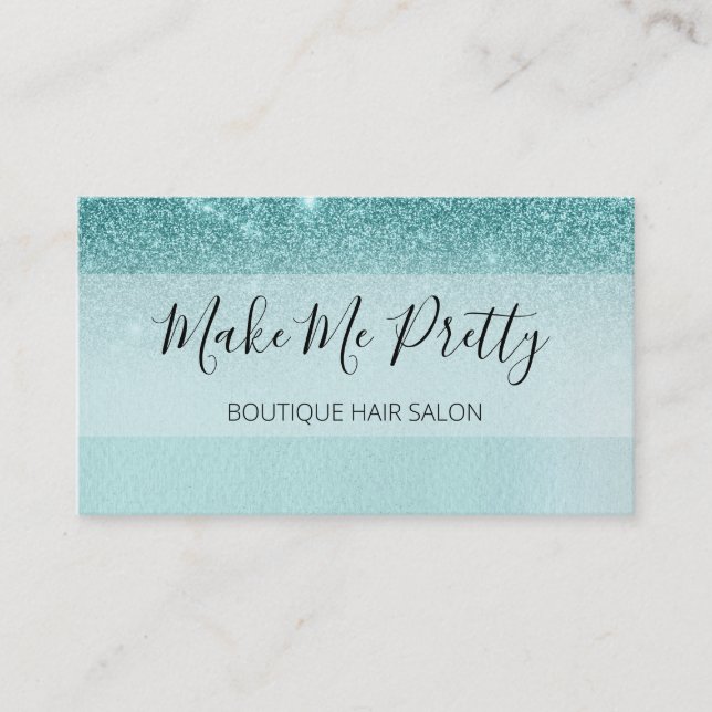 Carte De Visite Turquoise Aqua Blue Parties scintillant Ombre Glam (Devant)