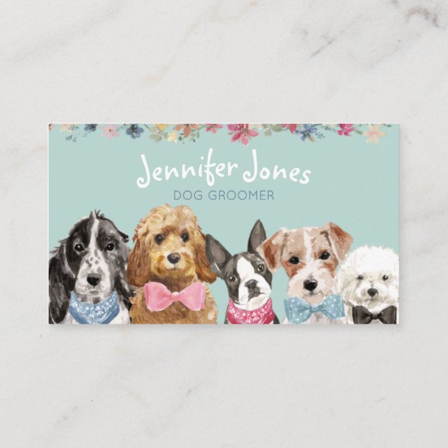 Carte De Visite  Turquoise Aquarelle Chien race Chien Groomer  (Dos)