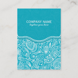 Carte De Visite Turquoise & Blanc Floral Paisley Damques Motif 2