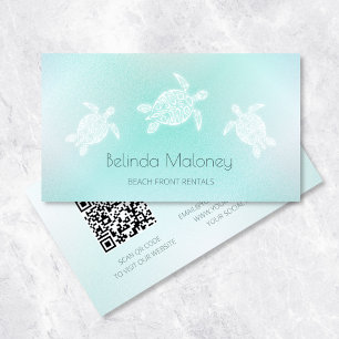 Carte De Visite Turquoise blanc scanner code QR