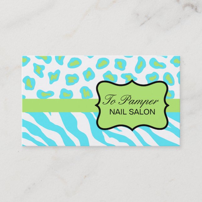 Carte De Visite Turquoise, Blanc & Vert Zèbre & Cheetah Personnali (Devant)