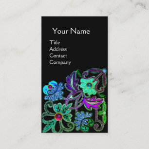 Carte De Visite TURQUOISE BLEU PURPLE LACE FLEURS GEMSTONES Noir