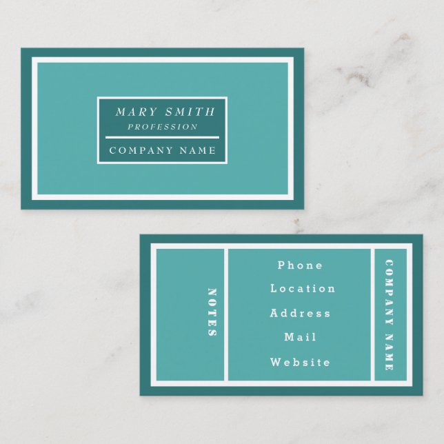 Carte De Visite Turquoise bleu simple et moderne (Devant / Derrière)