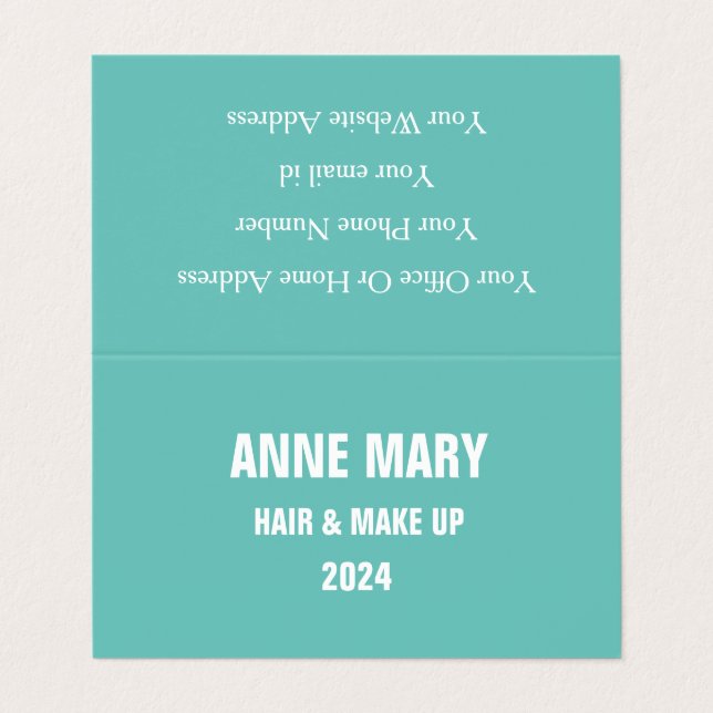 Carte De Visite Turquoise Blue White Hair Salon Maquillage moderne (Extérieur déplié)