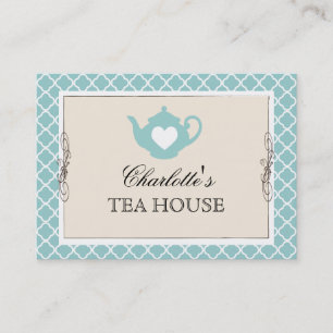 Carte de visite turquoise chic de thé de théièr