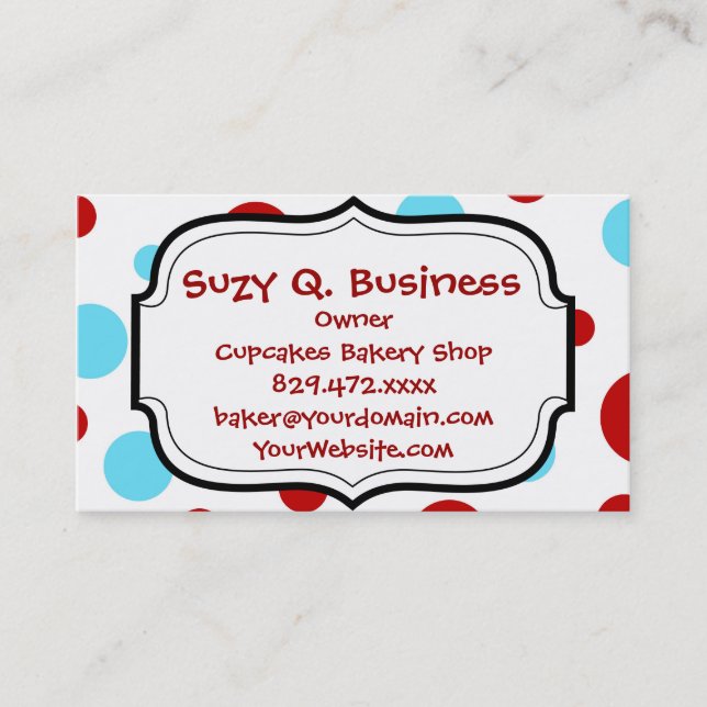 Carte De Visite Turquoise clair Turquoise Rouge Blanc Pois Motif (Devant)