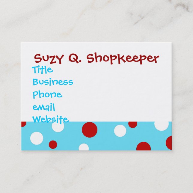Carte De Visite Turquoise clair Turquoise Rouge Blanc Pois Motif (Devant)