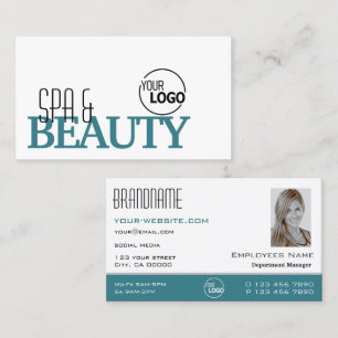 Carte De Visite Turquoise classique élégant Logo simple et photo