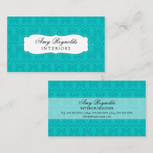 Carte De Visite Turquoise Damassé Élégant