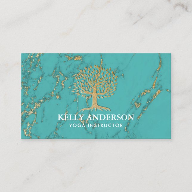 Carte De Visite Turquoise d'arbre d'or d'entraîneur de la vie (Devant)