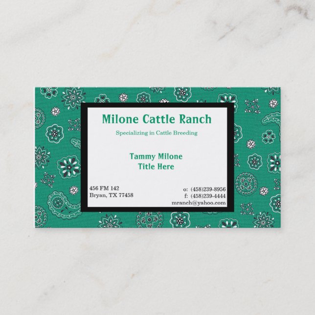 Carte de visite turquoise de Bandana (Devant)