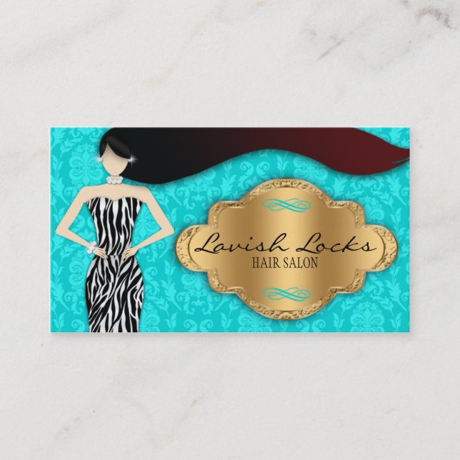 Carte de visite turquoise de coiffeur de damassé (Devant)
