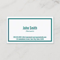 Carte de visite Turquoise de pharmacien à la front