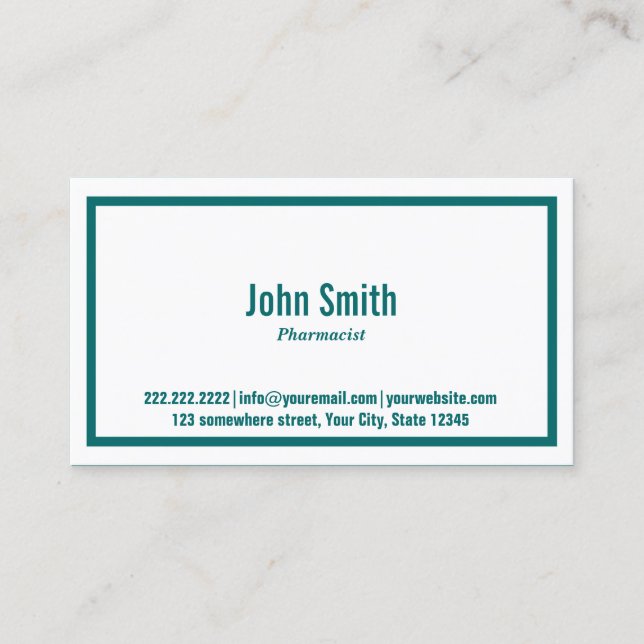 Carte de visite Turquoise de pharmacien à la front (Devant)