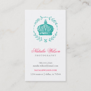 Carte De Visite Turquoise Élégant Vintage Couronne verticale