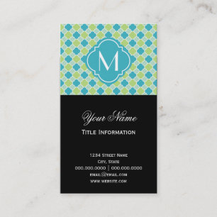 Carte De Visite Turquoise en bon état et motif vert de Quatrefoil