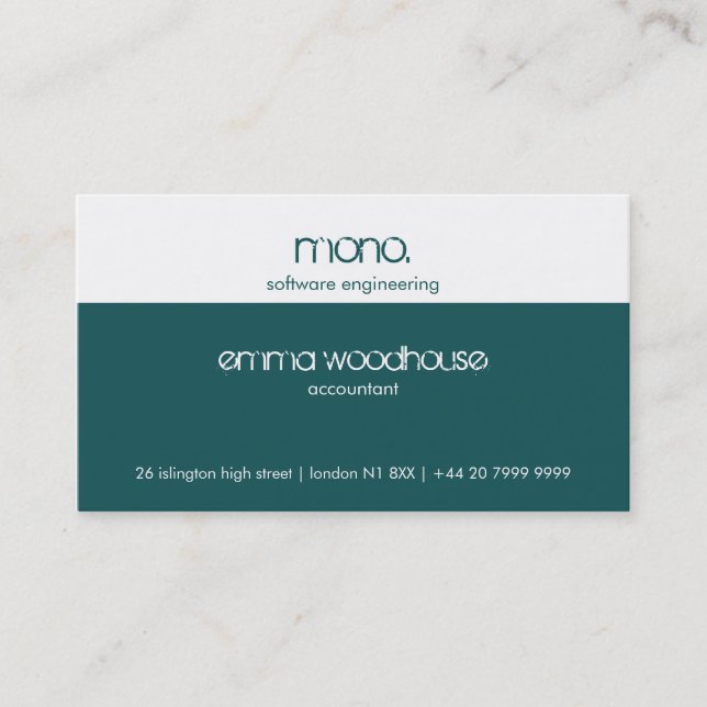 Carte de visite Turquoise et blanc Mono (Devant)
