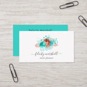 Carte De Visite Turquoise et corail floral rustique